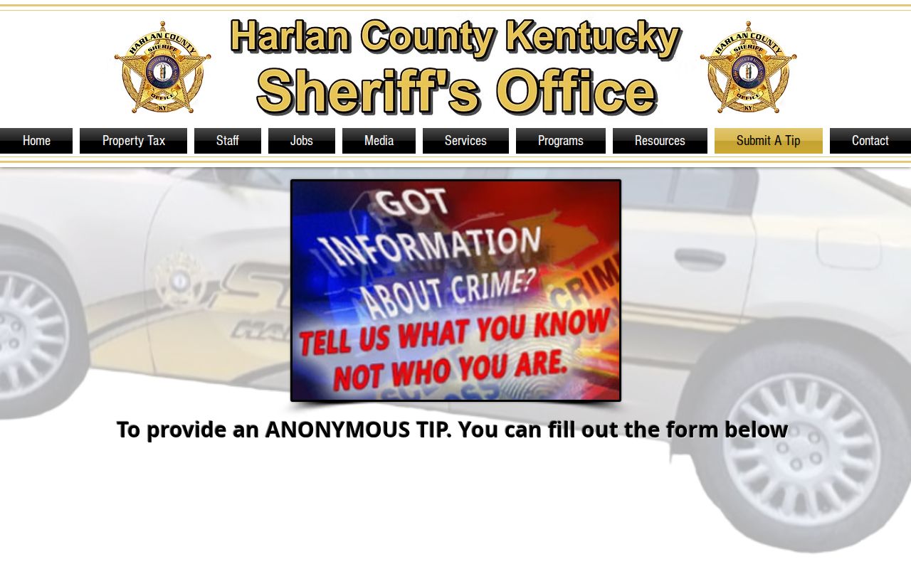 Harlan County Sheriff's Office anonymous tip record page